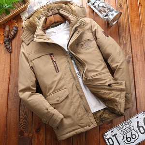 Classic Winter Jacket Men's Windbreak Warm Padded Hooded Overcoat