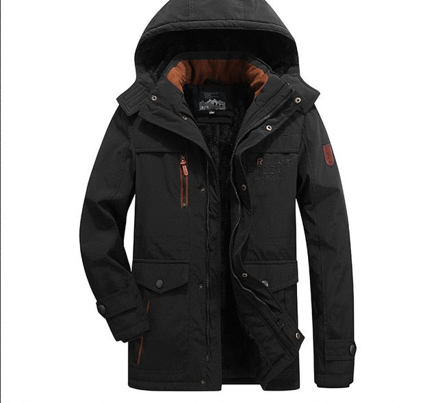 Classic Winter Jacket Men's Windbreak Warm Padded Hooded Overcoat