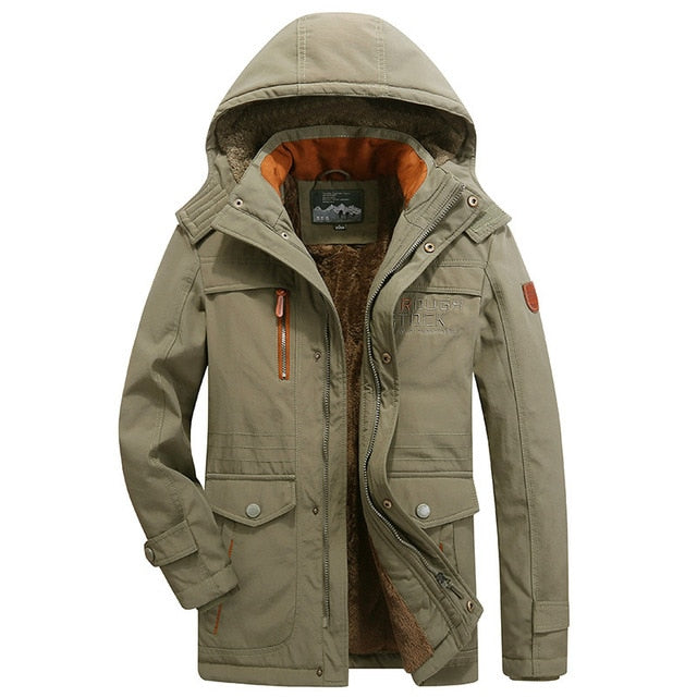 Classic Winter Jacket Men's Windbreak Warm Padded Hooded Overcoat