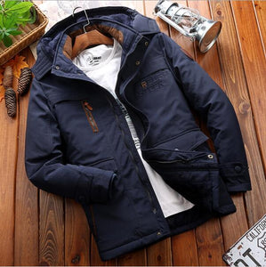 Classic Winter Jacket Men's Windbreak Warm Padded Hooded Overcoat