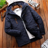 Classic Winter Jacket Men's Windbreak Warm Padded Hooded Overcoat