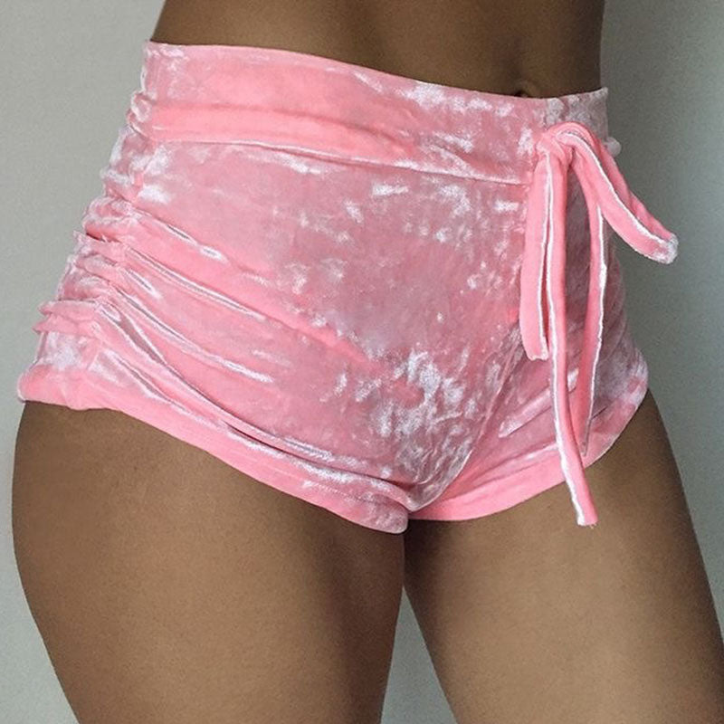 women velvet drawstring shorts