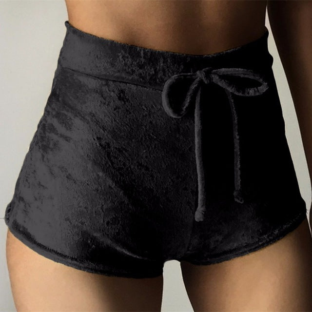 women velvet drawstring shorts