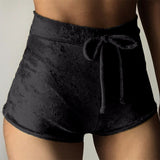women velvet drawstring shorts