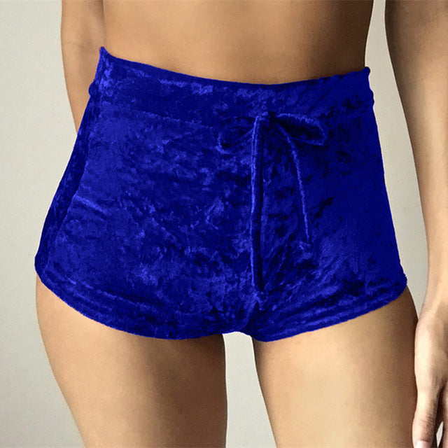 women velvet drawstring shorts