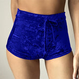 women velvet drawstring shorts
