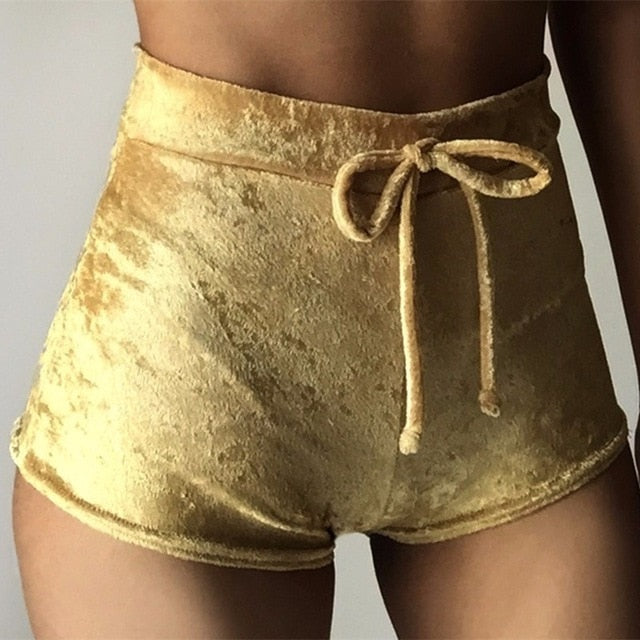 women velvet drawstring shorts
