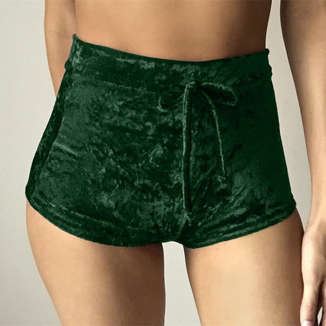 women velvet drawstring shorts
