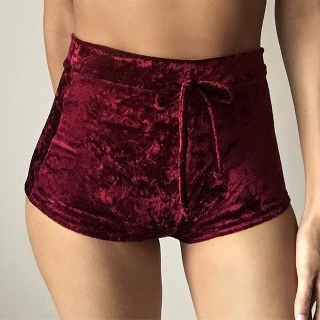 women velvet drawstring shorts