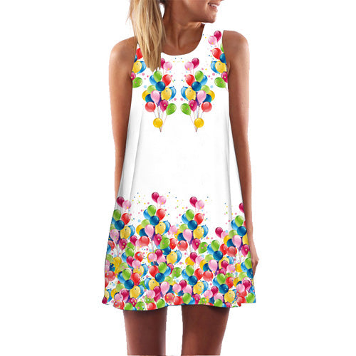 New Arrival Rose Print Sleeveless Summer Dress