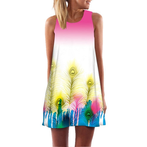 New Arrival Rose Print Sleeveless Summer Dress