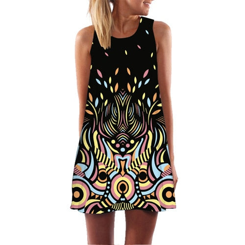 New Arrival Rose Print Sleeveless Summer Dress