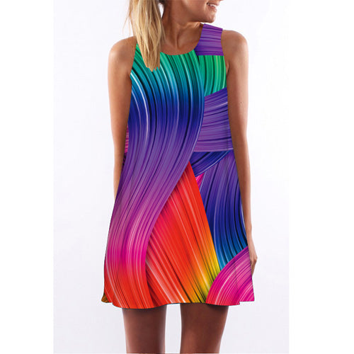 New Arrival Rose Print Sleeveless Summer Dress