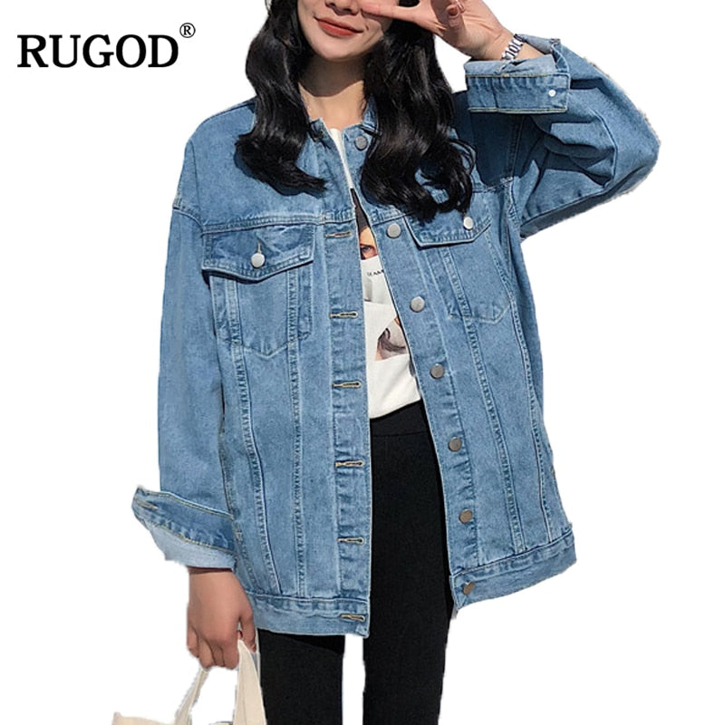 Solid Turn-down Collar Jean Jacket for Women
