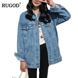 Solid Turn-down Collar Jean Jacket for Women