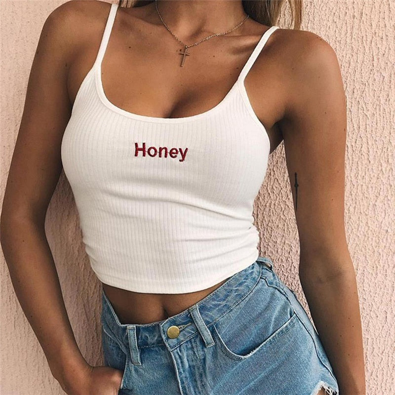 Women Honey Letter Strap Tank Tops