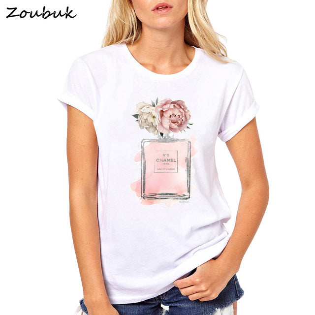 Summer Tops Women Flower Perfume t shirt