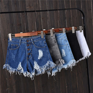 Womens Sexy High Waist Tassel Ripped Jeans Shorts