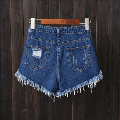 Womens Sexy High Waist Tassel Ripped Jeans Shorts