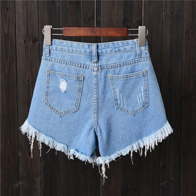 Womens Sexy High Waist Tassel Ripped Jeans Shorts