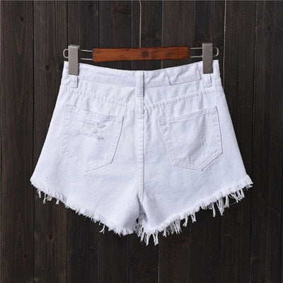 Womens Sexy High Waist Tassel Ripped Jeans Shorts