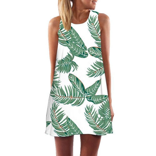 New Arrival Rose Print Sleeveless Summer Dress