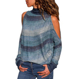 Women Blouses Sexy Cold Shoulder Tops Casual Turtleneck Knitted