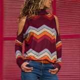 Women Blouses Sexy Cold Shoulder Tops Casual Turtleneck Knitted