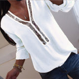 V-neck Sequins Chiffon Blouse Shirt Spring Summer