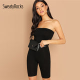 SweatyRocks Black Skinny Glitter Strapless Tube Romper