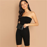 SweatyRocks Black Skinny Glitter Strapless Tube Romper