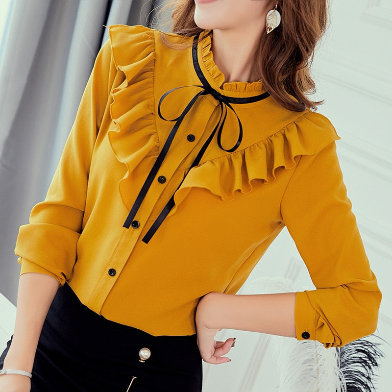 Shirt Long Sleeve Shirts Korean Ruffles Women