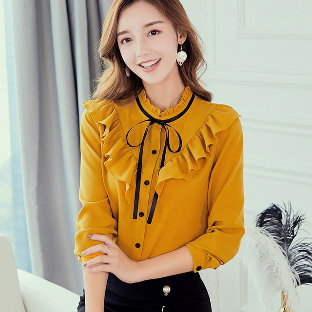 Shirt Long Sleeve Shirts Korean Ruffles Women