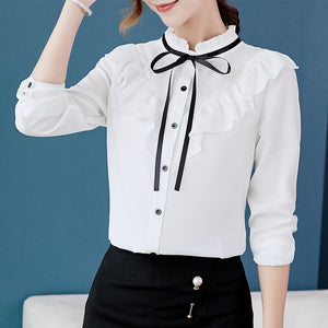 Shirt Long Sleeve Shirts Korean Ruffles Women