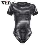 Viifaa Sexy Black Bodysuit Women