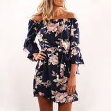 Women Dress Summer Sexy Off Shoulder Floral Print