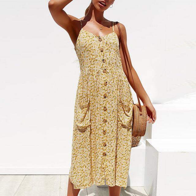 Summer Dress Sexy Straps Bohemian Floral Beach Dress