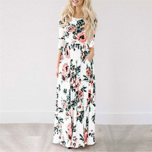 Summer Long Dress Floral Print Beach Dress Tunic Maxi Dress