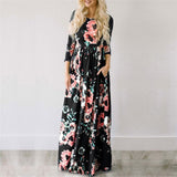 Summer Long Dress Floral Print Beach Dress Tunic Maxi Dress