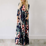 Summer Long Dress Floral Print Beach Dress Tunic Maxi Dress