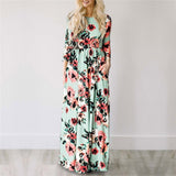 Summer Long Dress Floral Print Beach Dress Tunic Maxi Dress