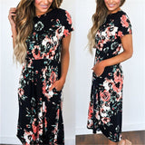 Summer Long Dress Floral Print Beach Dress Tunic Maxi Dress