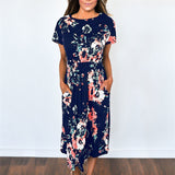 Summer Long Dress Floral Print Beach Dress Tunic Maxi Dress