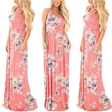 Summer Long Dress Floral Print Beach Dress Tunic Maxi Dress