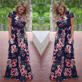 Summer Long Dress Floral Print Beach Dress Tunic Maxi Dress