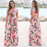 Summer Long Dress Floral Print Beach Dress Tunic Maxi Dress