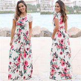 Women Long Maxi Dress Summer Floral Print Beach Dress