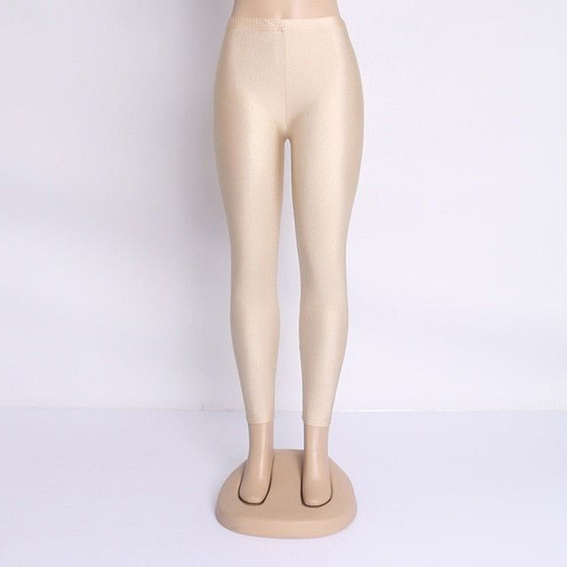 Women Solid Color Fluorescent Shiny Pant Leggings