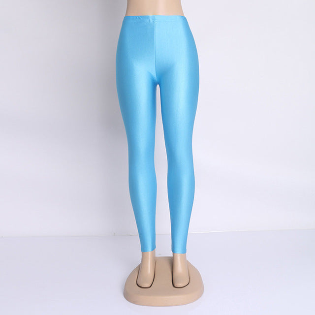 Women Solid Color Fluorescent Shiny Pant Leggings