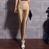 Women Solid Color Fluorescent Shiny Pant Leggings